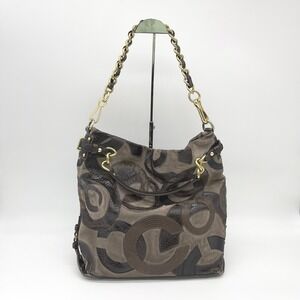 Coach Brooke Suede Large Hobo Bag Inlaid C Chocolate‎ Brown Slouchy Retro 14340
